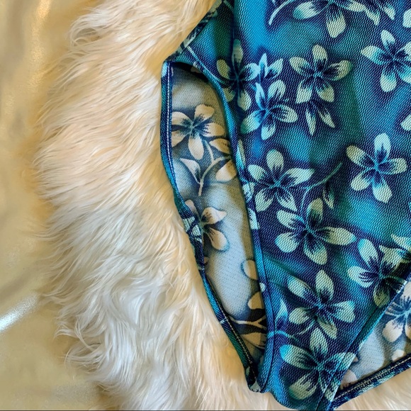 VTG 90’s Tropical Blue High Cut One Piece Swimsuit - Picture 3 of 7